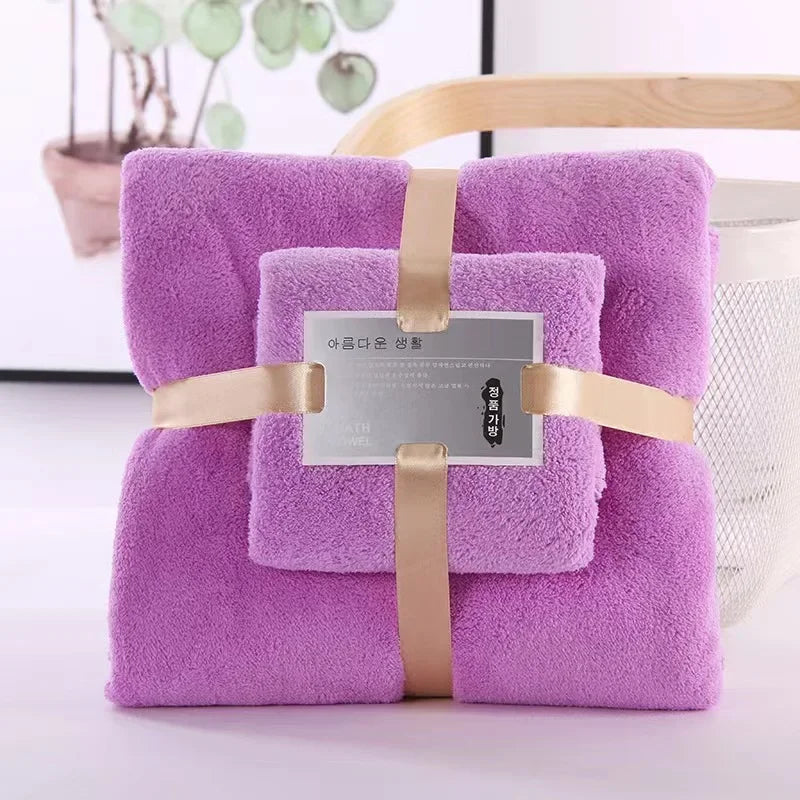 2PC Bath Towels Set Super Soft Highly Absorbent Quick-drying For Adults Hotel & Spa Use Coral Velvet Bath Towel