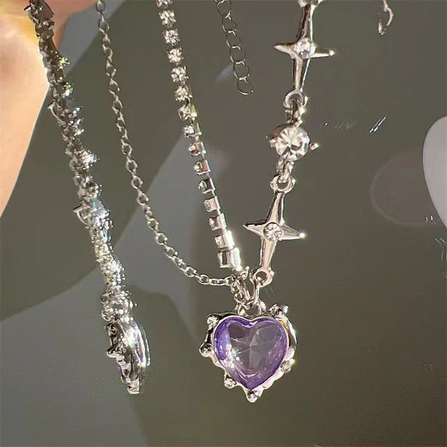 Star Zircon Pendant Necklace for Women Luxury Sweet Cool Girl Punk Heart Clavicle Chain New Fashion Jewelry Party Gift