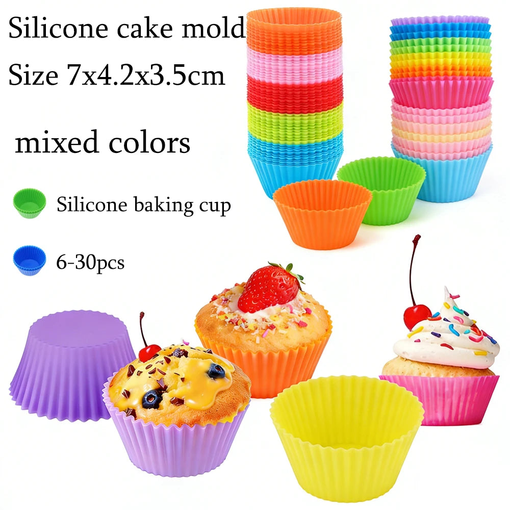 6-30pcs Silicone Baking Mold Set, Non-Toxic Round Cupcake Molds 7x4.2x3.5cm, Perfect Kitchen Upgrade Gift