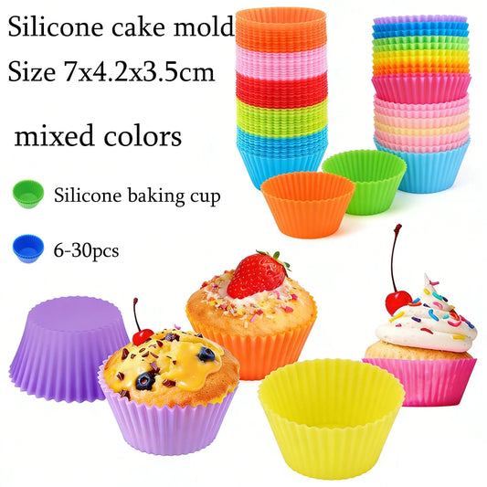 6-30pcs Silicone Baking Mold Set, Non-Toxic Round Cupcake Molds 7x4.2x3.5cm, Perfect Kitchen Upgrade Gift
