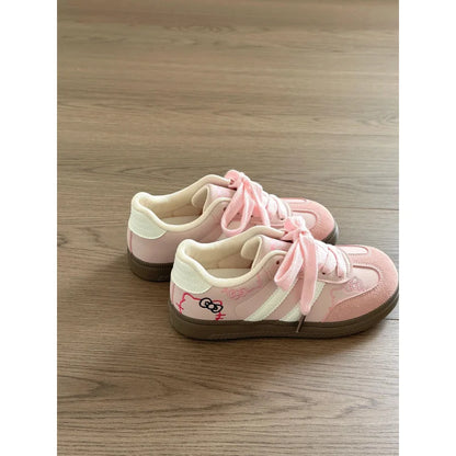 Hello Kitty Sneakers Board Shoes Cute Cozy Y2K Style Pink Thick Soled German Training Embroidery Casual Retro Girls Niche Design