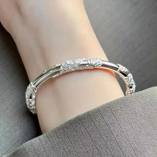 Silver Women's Full-blown Flowers Bracelet Delicate Open Adjustable Bracelet Solid Bracelets Fashion Jewelry Pulseras Hombre