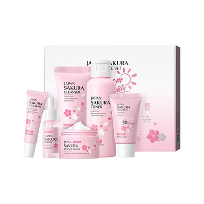 Sakura Skin Care Set Face Cream Serum Toner Facial Cleanser Sunscreen Eye Cream Face Skin Care Set Product Gift Daily Skin Care