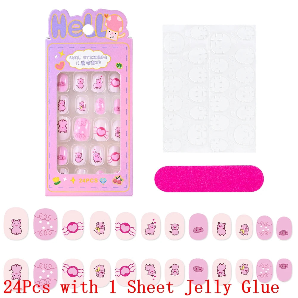 12pcs Cute Kids Dress-Up Fake Nail Girls Press on Nails Princess Pretend Play Toy Nail Tips Self-adhesive Children False Nails *