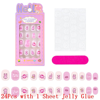 12pcs Cute Kids Dress-Up Fake Nail Girls Press on Nails Princess Pretend Play Toy Nail Tips Self-adhesive Children False Nails *