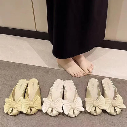Comfortable Butterfly Knot Head Cover Sandals for Women Walking Date Wear Resistant Simple Stylish PVC Material Slippers