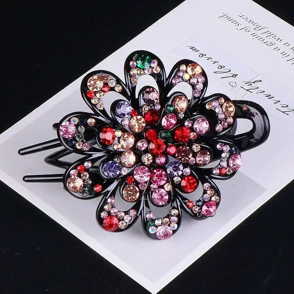 Shiny Rhinestone Hairpin Flower Leaf Duckbill Hair Claws Retro Hair Clips Accessories For Women Shinning Ponytail Headwear
