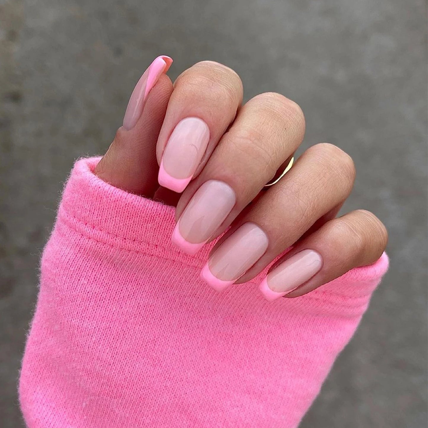 24Pcs/Box Charming Pink Flame Short Detachable Finished Fingernails Ballet Wearable Fake Nails press on Square Head Full Cover