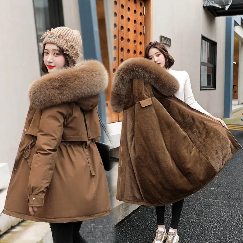Winter Cashmere and Thick Parkas 2025 New Style Temperament Long Cotton-padded Jacket Large Size Parkas Woman Winter Jacket