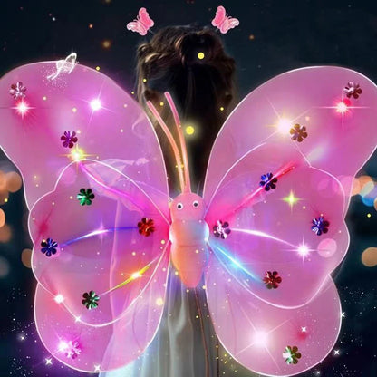Kids Butterfly Headband Wings Cute Party Props with Fairy Wand Glitter Butterfly Dressing Up Fairy Wing Cosplay Costume