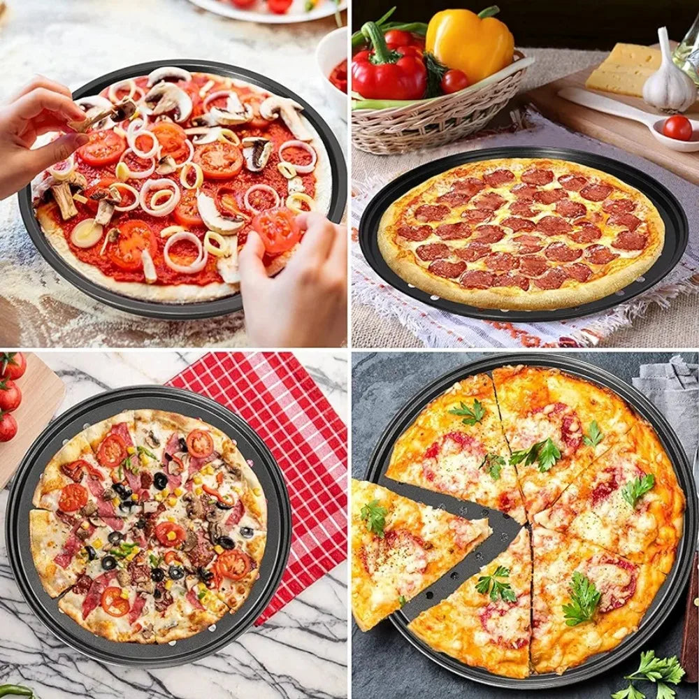Nonstick Carbon Steel Pizza Pan Round Pizza Baking Tray with Holes for Crispy & Bubbly Home Restaurant Kitchen Baking Tools