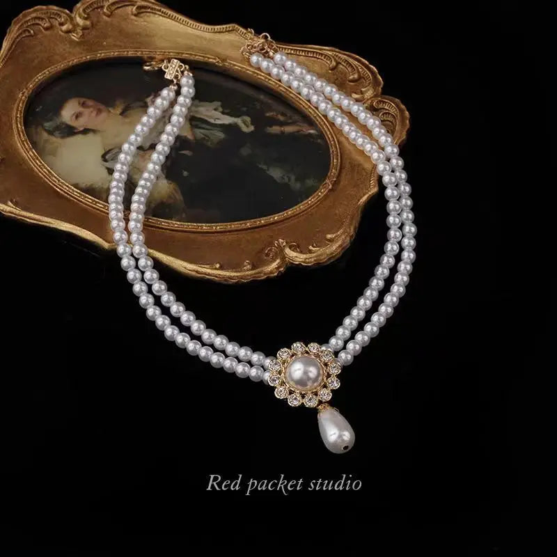 SHMIK Elegant Vintage Palace Full Pearl Pendant Necklace Chains Earrings For Women Lady Classic Exquisite Chorker Chains Jewelry