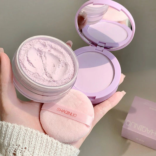 Matte Full Coverage Pressed Powder Loose Powder with Puff 24H Long Lasting Waterproof Oil Control Natural Setting Powder Makeup
