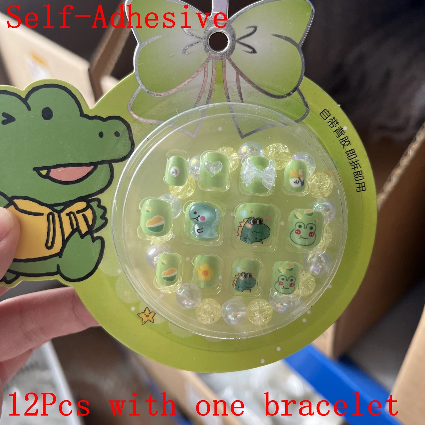 12pcs Cute Kids Dress-Up Fake Nail Girls Press on Nails Princess Pretend Play Toy Nail Tips Self-adhesive Children False Nails *