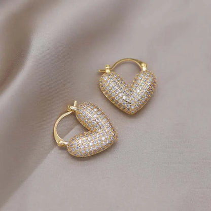 Luxury Full Zircon Love Hoop Earrings For Women Exquisite Shiny Crystal Heart Shaped Temperament Earrings Wedding Jewelry