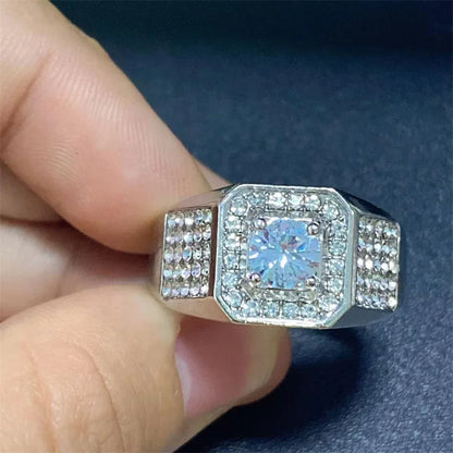 Milangirl Big Hip Hop Rhinestone Men Out Bling Square Ring   Pave Setting CZ Wedding Engagement Rings Top Quality