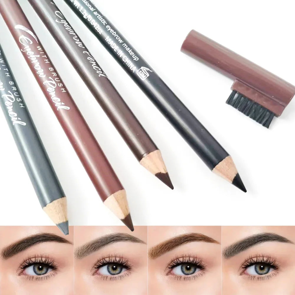 Wooden Double-Ended Eyebrow Pencil 4 Colors Waterproof Smudge Proof Eyeliner Pen Matte Long Lasting Chromogenic Makeup Pen