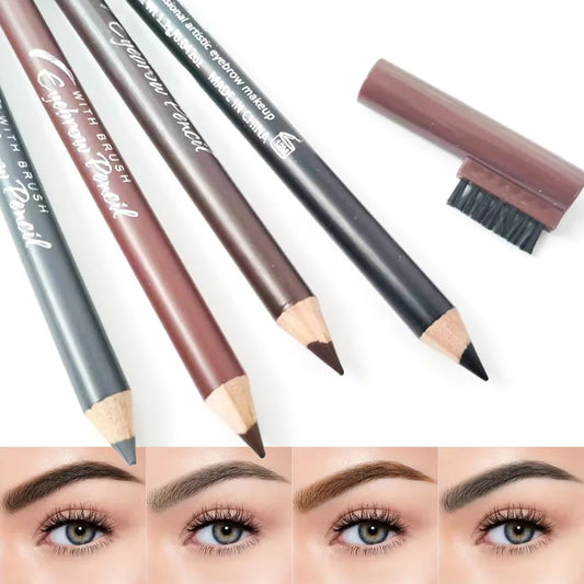 Wooden Double-Ended Eyebrow Pencil 4 Colors Waterproof Smudge Proof Eyeliner Pen Matte Long Lasting Chromogenic Makeup Pen