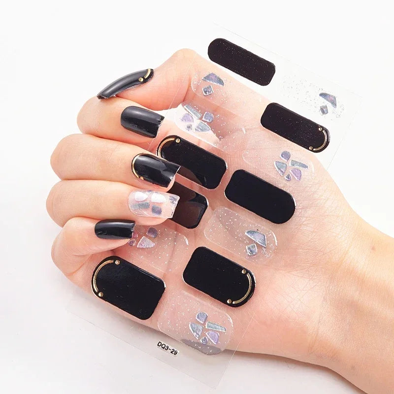 Semi Cured Gel Nail Sticker Pure Color UV LED Lamp Covered Waterproof Full Adhesive Long Self Nail Decals Manicure Lasting