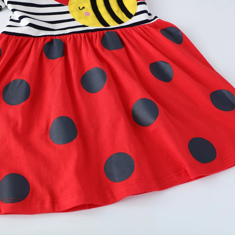 Jumping Meters New Arrival Bee Applique Girls Princess Dresses Cotton Children's Birthday Toddler Costume Hot Selling Frocks