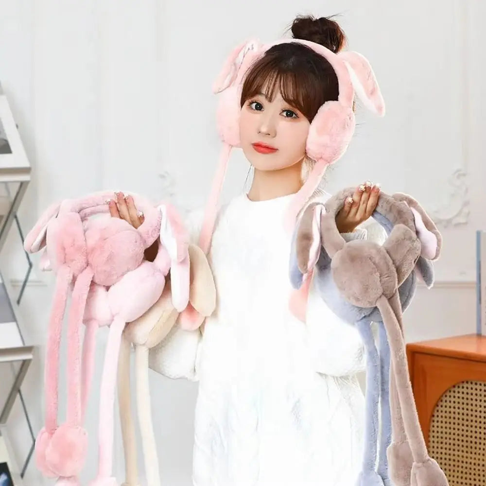 Creative Rabbit Ear Muffs Soft Moving Jumping Ears Winter Warm Earmuffs Ear Warmer for Women Girls