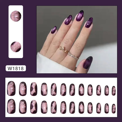 Caramel Flower 24 Pcs Press on Nails Pink Gradient Fake Nails Glossy Artificial Finger Manicure Reusable False Nails for Women