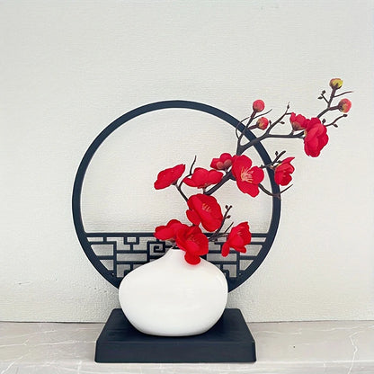 1Pc 15cm Elegant Artificial Plum Blossom Bonsai Set with Screen Base Chinese-Inspired Home & Office Decor Includes Pot
