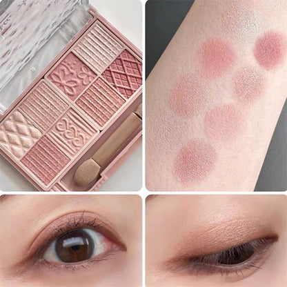 Multifunctional Red Brown Eyeshadow Palette 8 Tones Sakura Shiny Brighten Highlighter Matte Contour Blusher Powder Eye Cosmetic