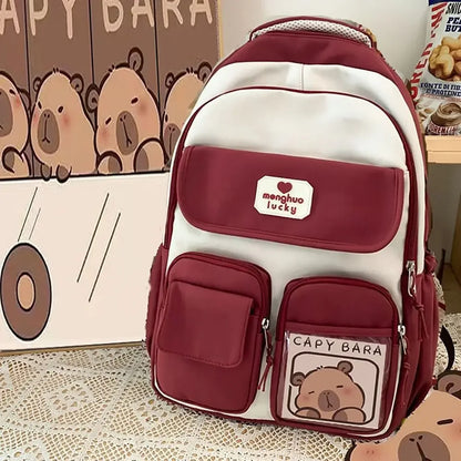Cute Capybara Schoolbag Adjustable Strap Waterproof Shoulders Bag Large Capacity Computer Bag Student
