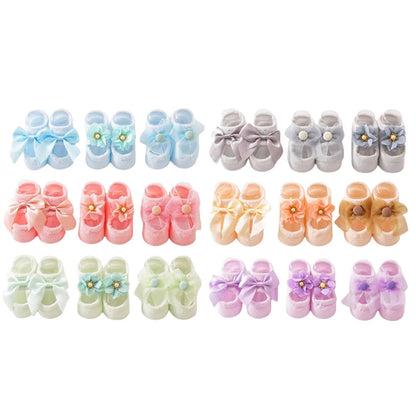 1 Pair Cute Baby Socks Girls Spring Newborn Kids Flower Bowknot Lace Non-slip Children Floor Anti Skid Toddler Slipper