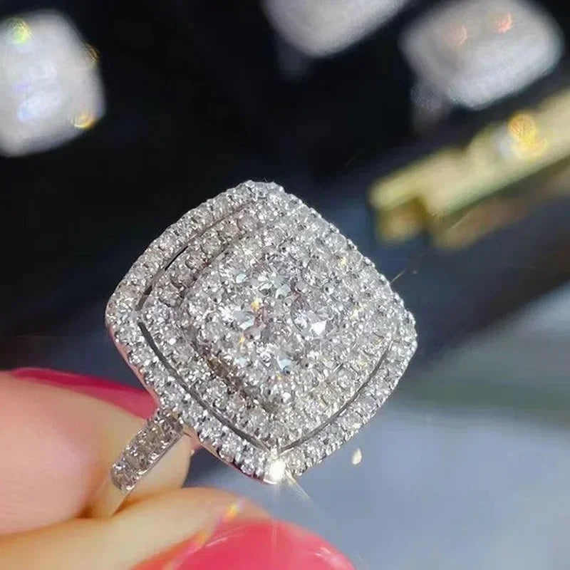 New Fashion Square Flashing Ring with Geometric Luxury Inlaid AAA Cubic Zirconia  Wedding Accessories Women's Jewelry