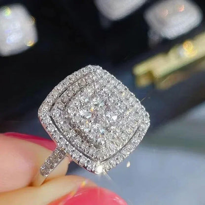 New Fashion Square Flashing Ring with Geometric Luxury Inlaid AAA Cubic Zirconia  Wedding Accessories Women's Jewelry