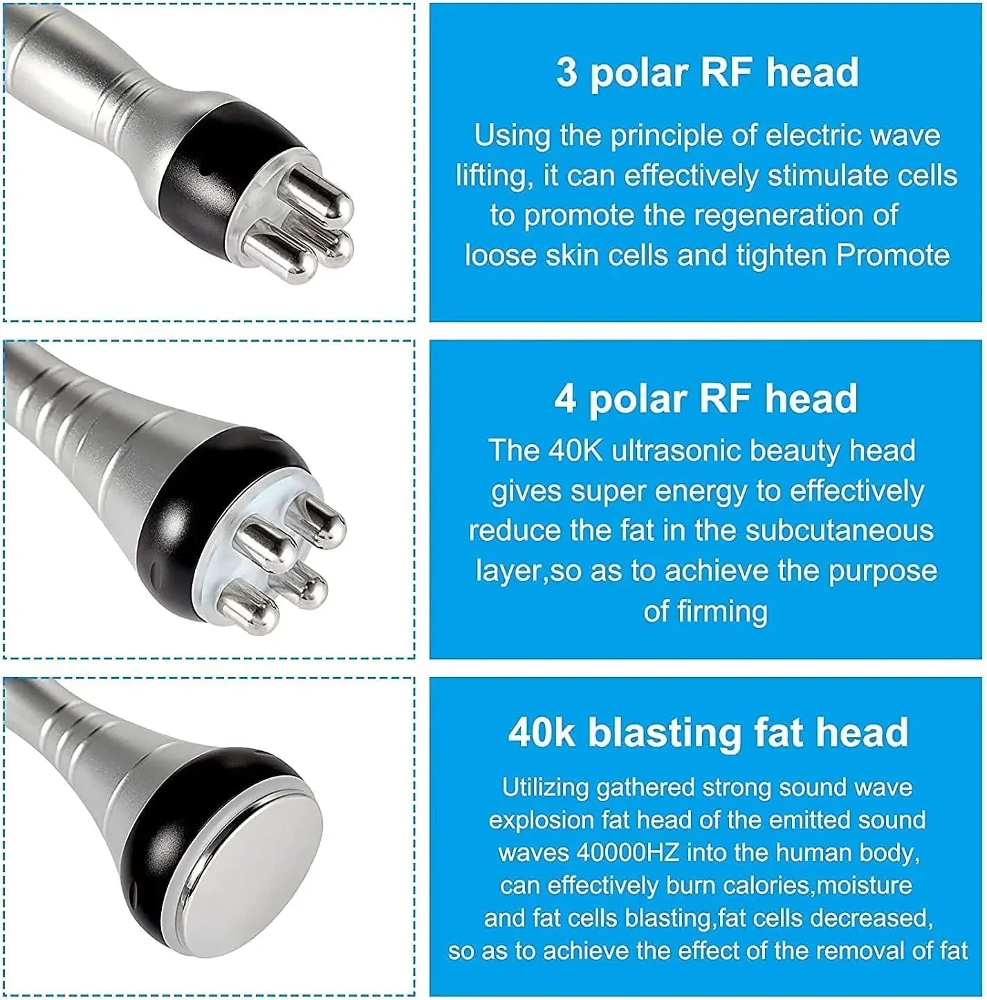 3 in 1 Tool 40K Cavitation Ultrasonic Body Slimming Machine Multi-Polar Frequency Anti-Wrinkle Rejuvenation Skin Lift Tighten