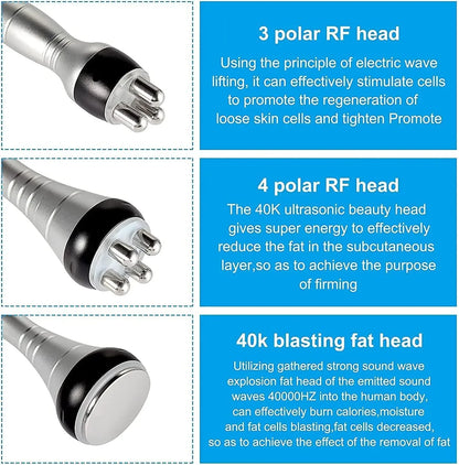 3 in 1 Tool 40K Cavitation Ultrasonic Body Slimming Machine Multi-Polar Frequency Anti-Wrinkle Rejuvenation Skin Lift Tighten