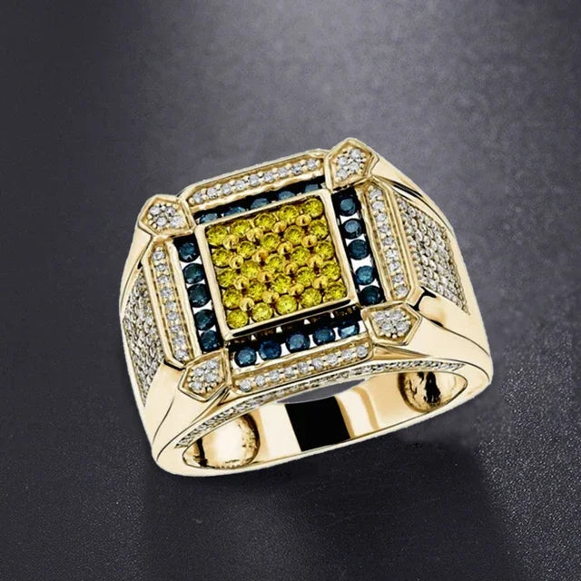 Milangirl Big Hip Hop Rhinestone Men Out Bling Square Ring   Pave Setting CZ Wedding Engagement Rings Top Quality
