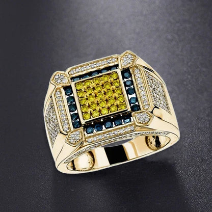 Milangirl Big Hip Hop Rhinestone Men Out Bling Square Ring   Pave Setting CZ Wedding Engagement Rings Top Quality