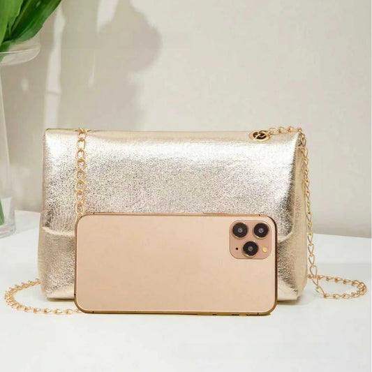 Elegant Gold Chain Crossbody Bag for Women Stylish Versatile Commuter Shoulder Bag Fashionable Tassel Detail Polyester Material