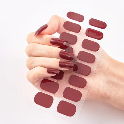 16Tips Nude Semi-Cured Gel Nail Wraps Sticker Long-Lasting UV LED Lamp French Nail Decal Full Cover Waterproof Semi-Cured Sticke
