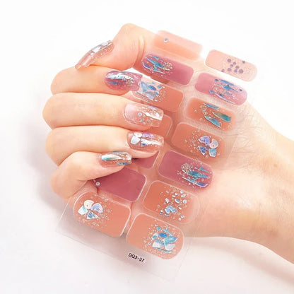 Semi Cured Gel Nail Sticker Pure Color UV LED Lamp Covered Waterproof Full Adhesive Long Self Nail Decals Manicure Lasting