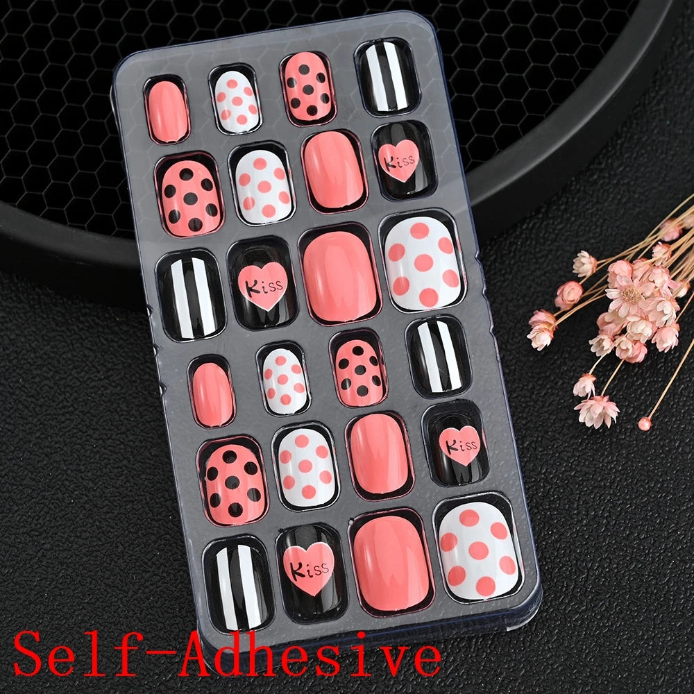 12pcs Cute Kids Dress-Up Fake Nail Girls Press on Nails Princess Pretend Play Toy Nail Tips Self-adhesive Children False Nails *