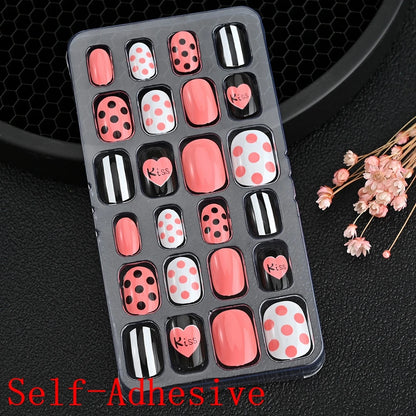 12pcs Cute Kids Dress-Up Fake Nail Girls Press on Nails Princess Pretend Play Toy Nail Tips Self-adhesive Children False Nails *