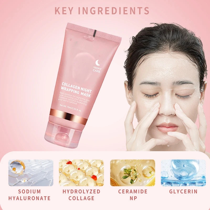 Collagen Overnight Facial Mask Wrapping Peel-Off Mask Hydrating Firming Moisturizing SkinCare Collagen Jelly Cream Hydrolyzed