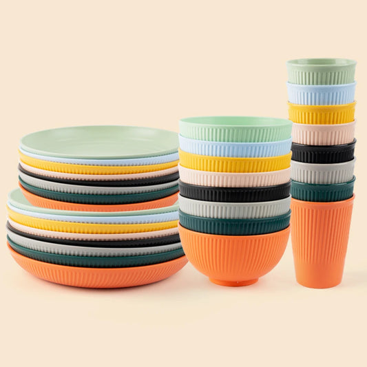 Wheat Straw Cutlery Set 4Pcs/Set Bowl Cup Dish Set Portable Tableware Set Dinnerware Kits for Picnic Camping