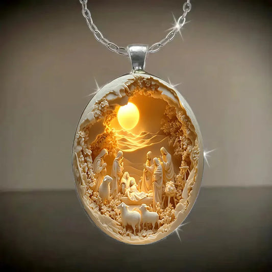 Elegant oval shaped glass alloy pendant necklace Easter Christmas gift