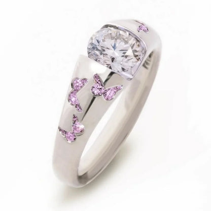 Creative Women Fashion Butterfly Ring Silver Color Inlaid White Stone Engagement Rings for Women Bridal Wedding Jewelry