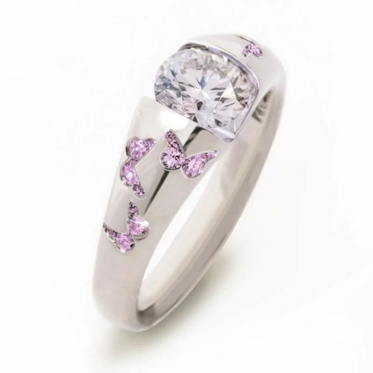 Creative Women Fashion Butterfly Ring Silver Color Inlaid White Stone Engagement Rings for Women Bridal Wedding Jewelry