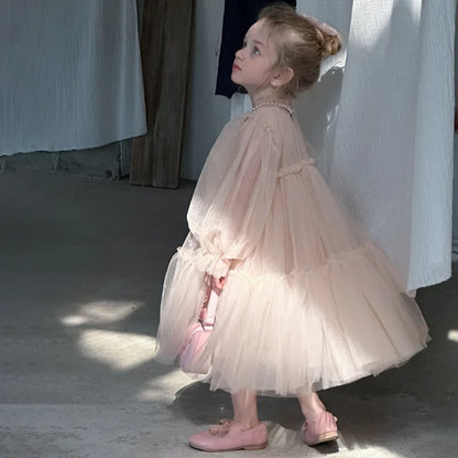 Girls' New Pink Stylish Lace Patchwork Puffy Tulle Birthday First Birthday New Year Princess Dress