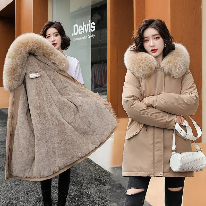 Winter Cashmere and Thick Parkas 2025 New Style Temperament Long Cotton-padded Jacket Large Size Parkas Woman Winter Jacket