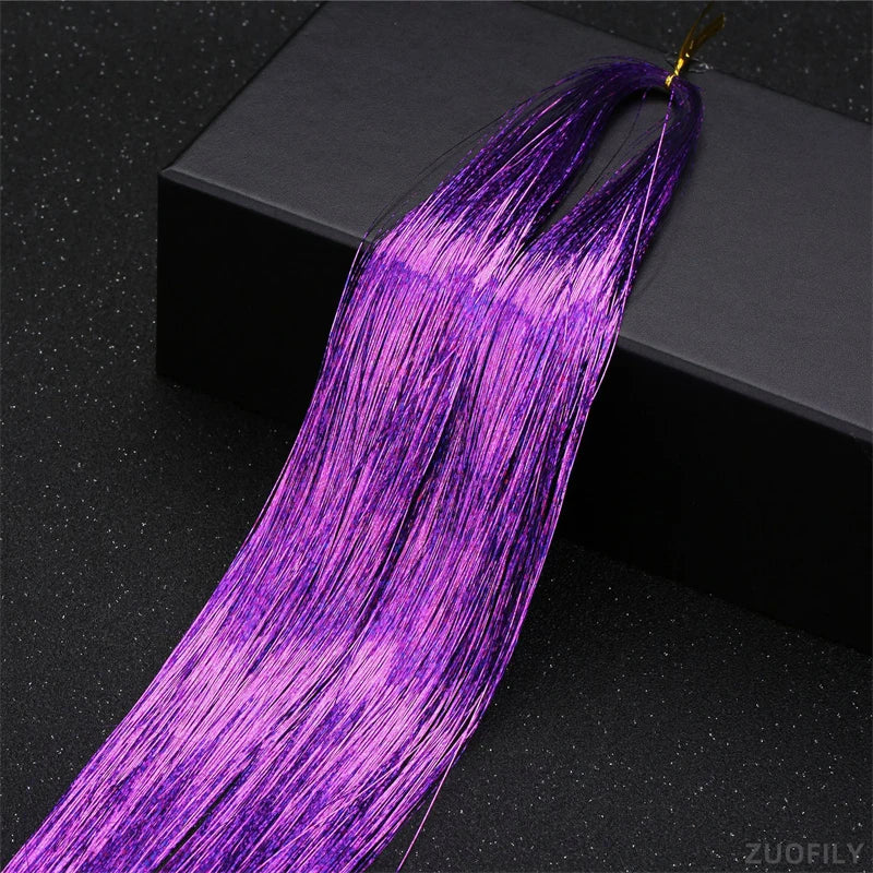 Sparkle Shiny Hair Tinsel Rainbow Strands Dazzles Women Hippie for Braiding Headdress False Hair Extensions Decor Glitter Strips