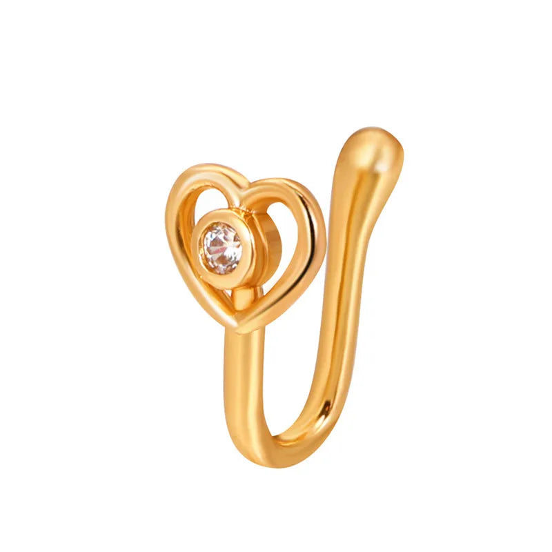 1Pc Copper Fake Piercing Nose Ring Butterfly Crown Star Heart Clip On Nose Ear Clip Cuff Earring for Women Gift Body Jewelry Nez